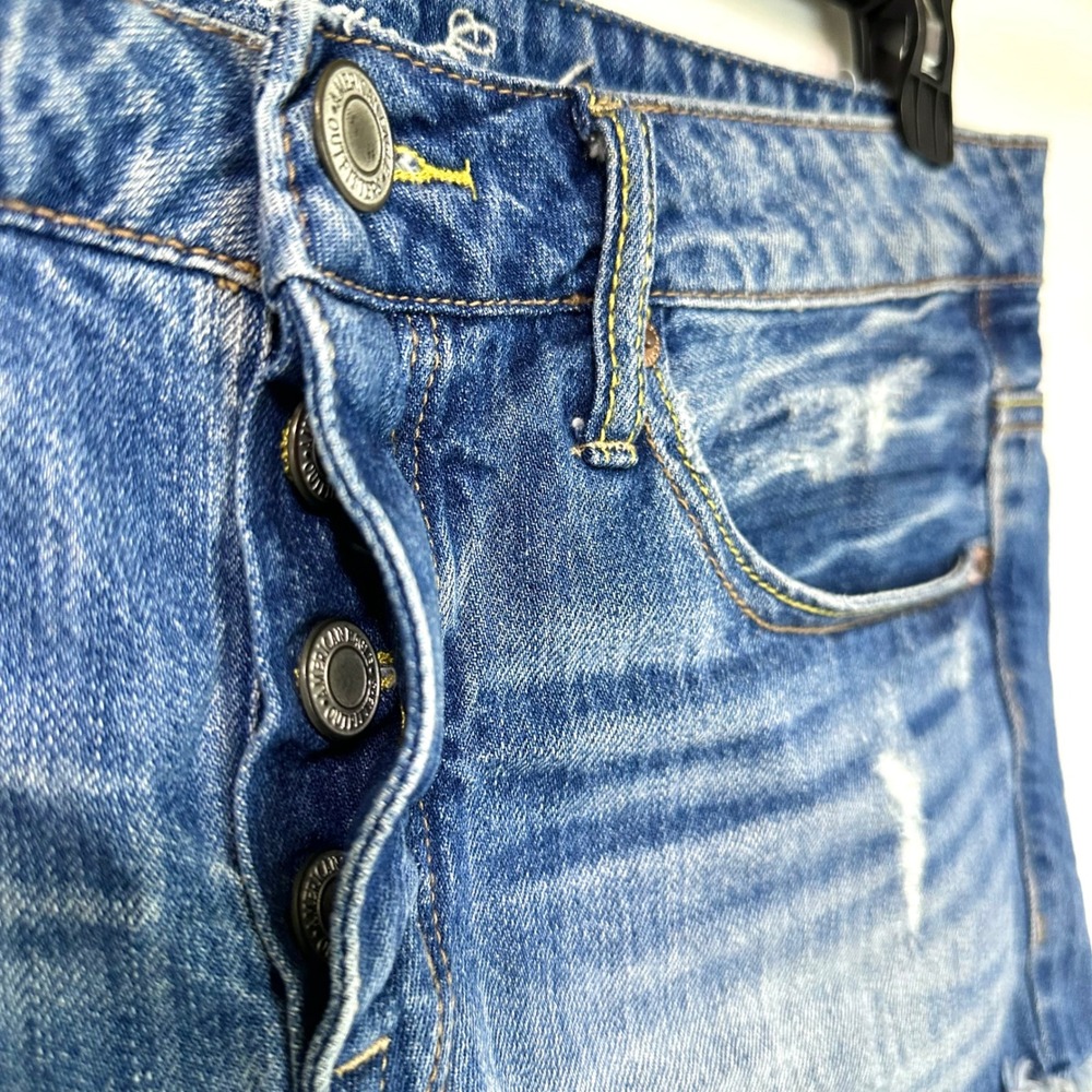 VTG Y2K 00s American Eagle Denim Low Rise Micro Mini Jean Shorts Sz 8 Distressed - Picture 3 of 7